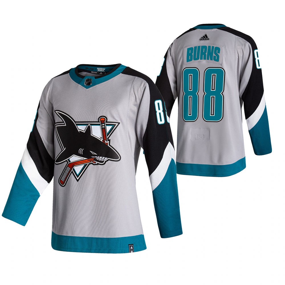 2021 Adidias San Jose Sharks #88 Brent Burns Grey Men  Reverse Retro Alternate NHL Jersey